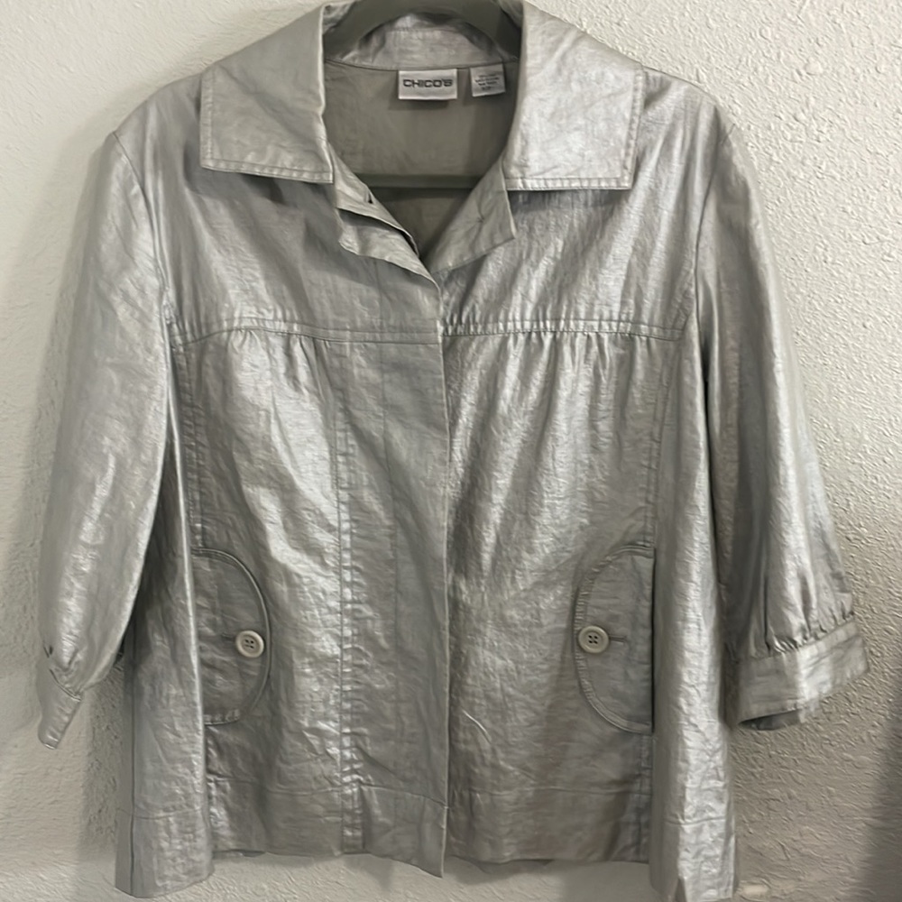 Chico’s Winchester coated 100% linen jacket. Size 1.